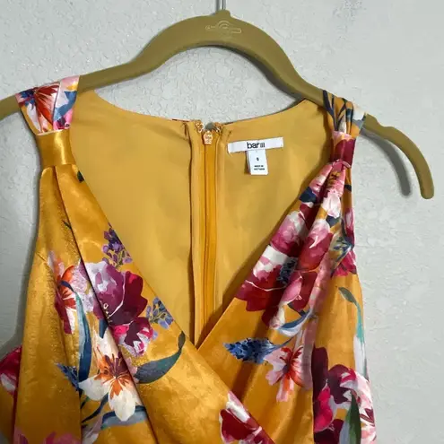 Bar III  Yellow Floral V Neck Midi Dress 0