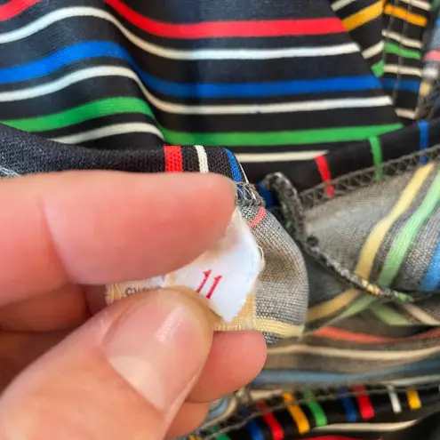 Vintage 70s Chevron Stripe Midi Dress Multicolor Size 11 Retro Mod Go Go Shift Black