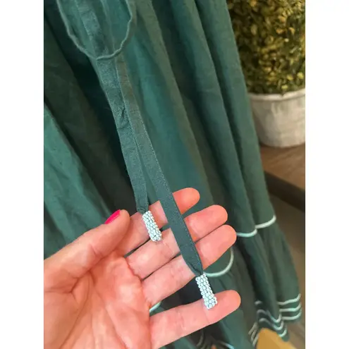 Anthropologie Omika Wren Belted Embroidered Midi Dress Green Dragonfly Womens Si