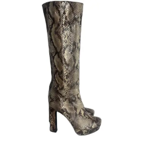 Worthington Boots Womens Size 8 M Snakeskin Knee High Platform Heels mobwife Brown