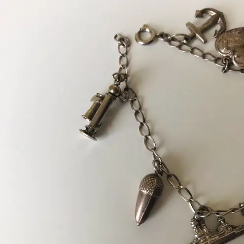 Vintage Sterling Silver Charm Bracelet, Heart Anchor Skates Ship, 7 Inch
