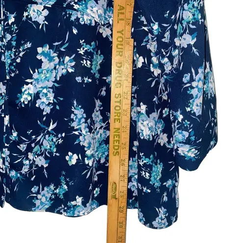 Joan Rivers Women’s Size 1X Blue Floral Polyester Button Up Long Sleeve Blouse