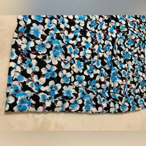 Future Collective Black & Blue Floral Linen Wrap Skirt 14 EUC