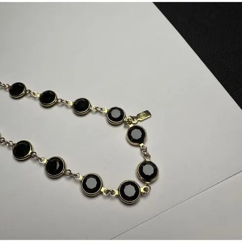 Swavorski Swarovski (Swan Signed) Black Faceted Crystal Gold Tone Necklace 36 Inch