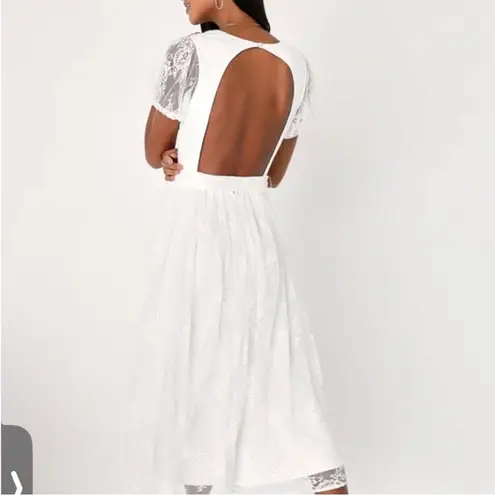 Lulu’s White Romantic Prose Lace Puffed Sleeve Midi Dress S