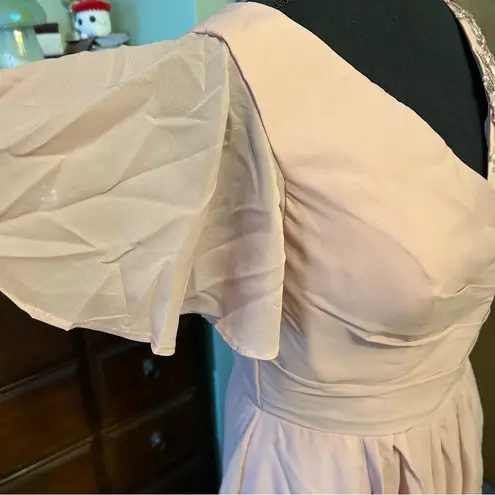 NWOT light pink mother of the bride chiffon dress flutter sleeve lace up back 8