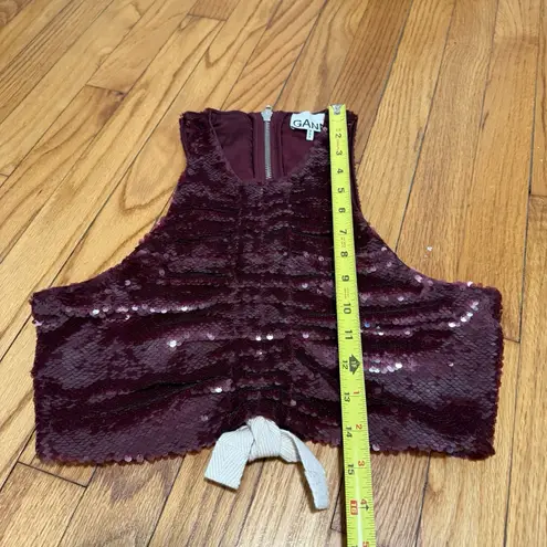 Ganni Sequined Ruched Crop Top in Port Royale Size 32
