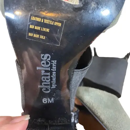 Charles David Gray Suede Leather Cap Toe Ankle Strap Chunky Heels Women Sz 6