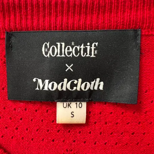 Collectif x ModCloth Red Bow Cardigan Women's S Retro Knit Button Front Sweater