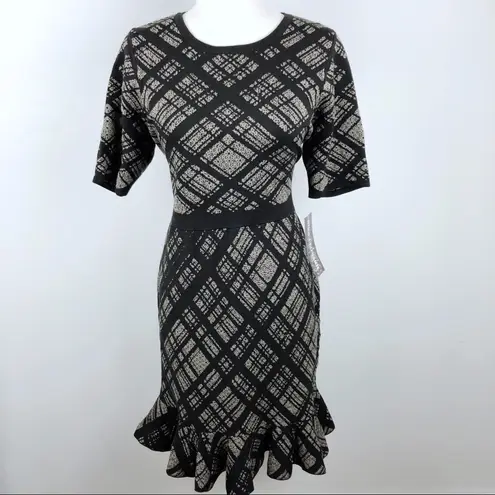 Nina Leonard NWT Plaid Printed Ruffle Hem Knit Dress Large Office Job Career