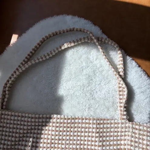 Woven Tote Bag, Crochet Style Knit, Textured, Shoulder Bag Tan