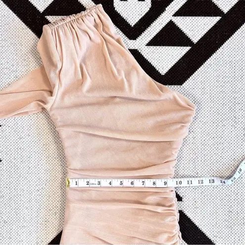 Misha Collection MISHA Tansy Ruched Sparkle Mesh Midi Dress in Champagne