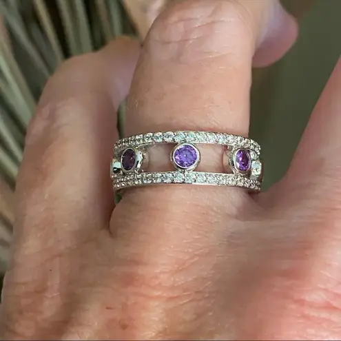 Amethyst AAA Cz Rhodium Brass Ring Size 7,9,10 Silver