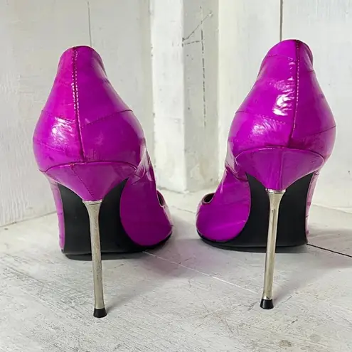 Les Baisers Des Etoiles Patent Leather Peep Toe Stilettos Pumps Purple Womens 40 Size 9