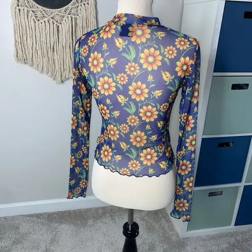 Minga London Sheer Blue Purple Sunflower Floral Long