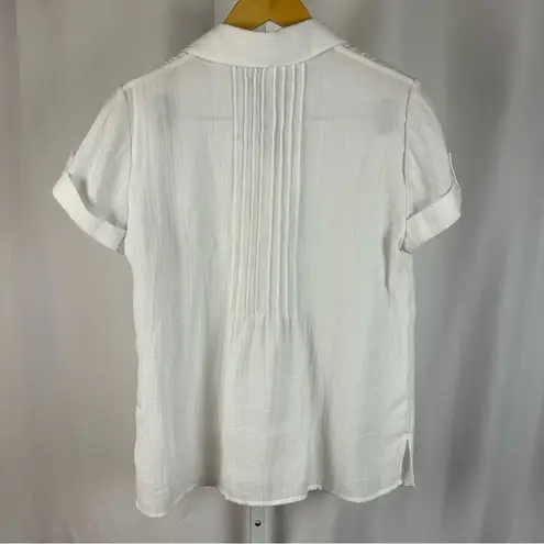 Coldwater Creek Small Bamboo Rayon Pleat Retro Vintage Resort Button Up Blouse - Image 2