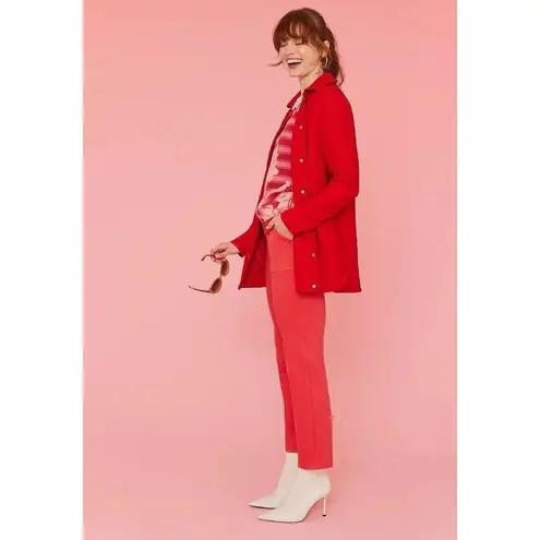 Isaac Mizrahi Live! Quilted Knit Jacquard Long Jacket Rich Red 3X Lightweight