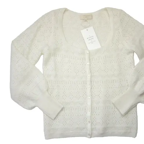 Sézane NWT La Maille Sezane Esmee Cardigan in Ecru Pointelle Mohair Wool Knit Sweater M