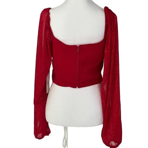 NWT Red Shimmer Crystal Sky Long Sleeve Crop Size L Party Glamour Size L