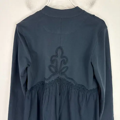 Soft Surroundings Embroidered Long Cardigan Tunic Mixed Media Navy Size Small S