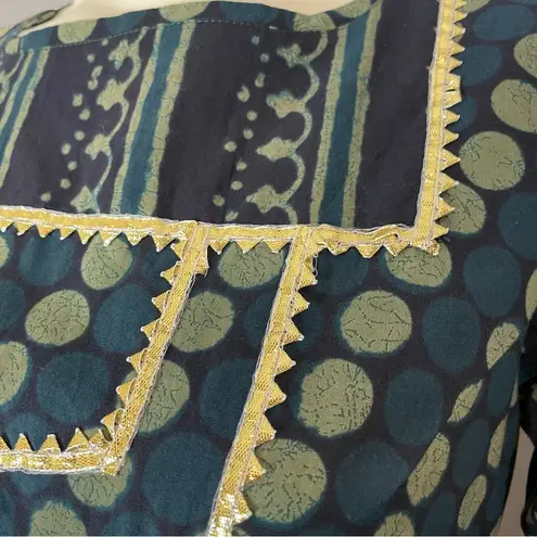 Idaho Clothing Indian Dress Maxi Scarf Set Dots Stripe Medium Cut Out Green Gold