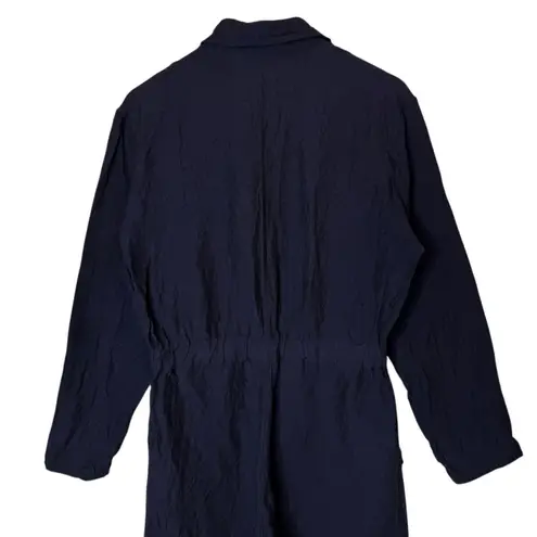 Moskiddos Linen Navy Jumpsuit Long Sleeve Coverall Lagenlook Minimalist Blue Size M