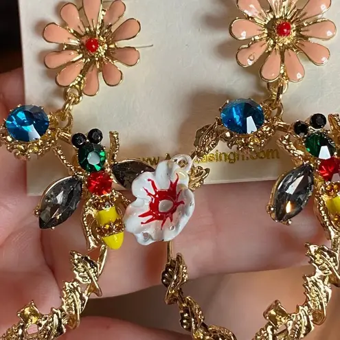 Amrita Singh Meadow Hoop Bee Floral Statement Earrings