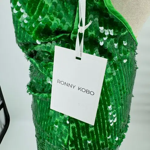 Ronny Kobo Alix Green Sequined Halter Midi Gown New Small