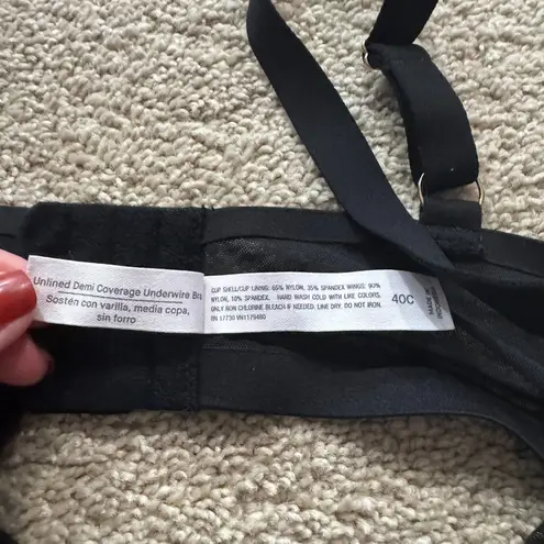 Auden Unlined Demi Coverage Underwire Bra Women's Size 40C Black Semi Sheer