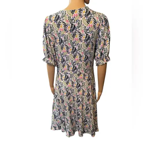 Boden Lemon Foliage Boho Flirty Feminine V Neck Stretch Mini Jersey Dress Pink Size 8