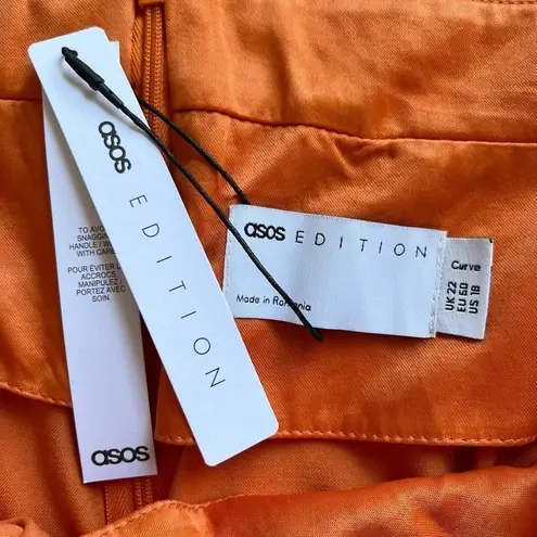 NWT ASOS EDITION Curve Satin Knot Front Midi Skirt With Split Spicy Orange, 18 Orange