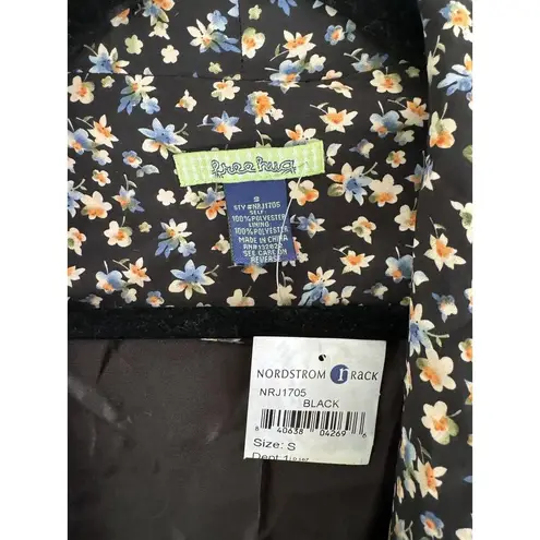 NWT Free Hug Dark Floral Asymmetrical Hem Open Front Blazer Jacket Size Small Blue