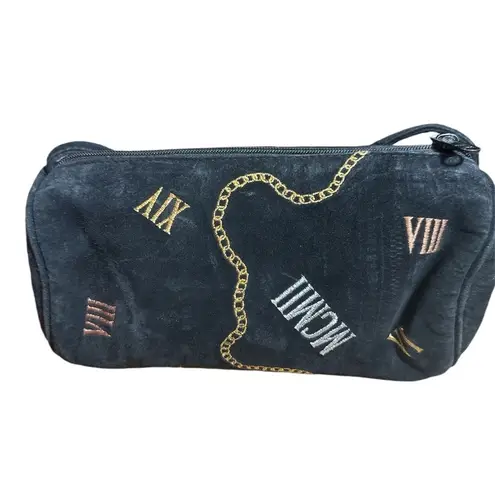 Vintage J Renee Black Suede Watch Clock Cross Body Satchel Handbag Purse Black