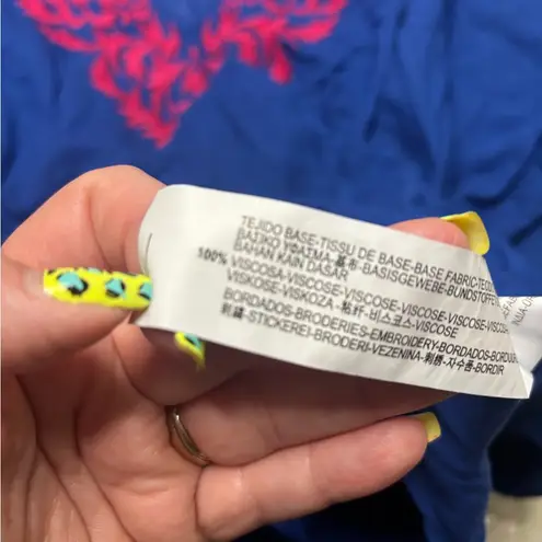 ZARA  Kaftan Top Size Medium Blue & Pink Oversized Tasselled Embroidered V Neck