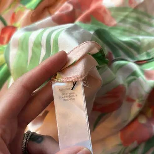 Carolina Herrera Shell Pink Tie Waist Floral Midi Shirt Dress