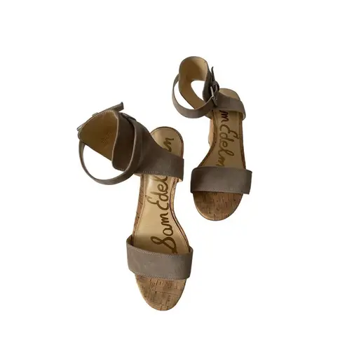 Sam Edelman  Ladies 10 Willow Brown Suede Cork Wedge Sandals Ankle Buckle Closure