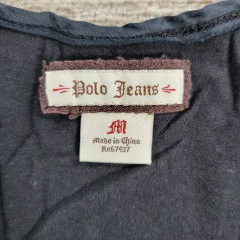 Polo Jeans Co Long Sleeve V Neck Tie Side Top Womens Medium Black Cotton Modal