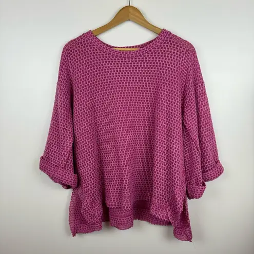 Umgee  Crochet Knit Pink Sweater‎ Size Large Oversized Flowy Boho