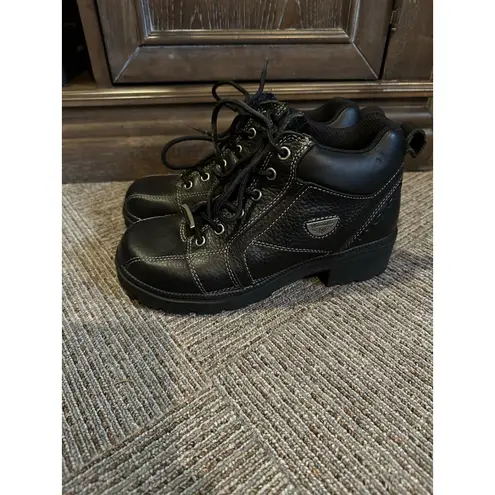 Milwaukee Boots Black Leather Women's Size 6.5C Motorcycle Biker Lace Up Heel