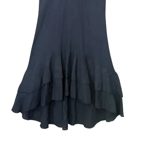 SAGA Made in Italy Ruffle Hem Midi Maxi Linen Dress Blue Size S/M Quiet Luxury