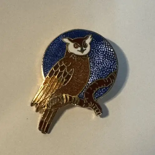 Owl Pin Enamel Brooch Gift Creations Owl on a Branch Gold Tone Lapel Pin