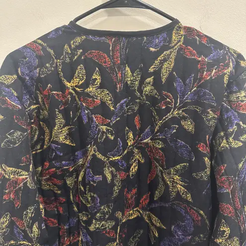Vtg 80s Alicia Black Quilted Floral Jacket Leaf Print Cottage Fall Prairie Large