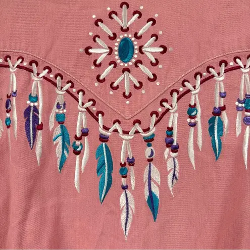Bob Mackie Vintage Art To Wear Pink Embroidered Western Button Down Shirt 1X