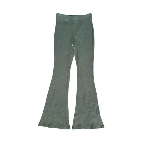 Aerie  Waffle Knit High Waisted Flare Leg Pants Green Pull on Cozy S Long