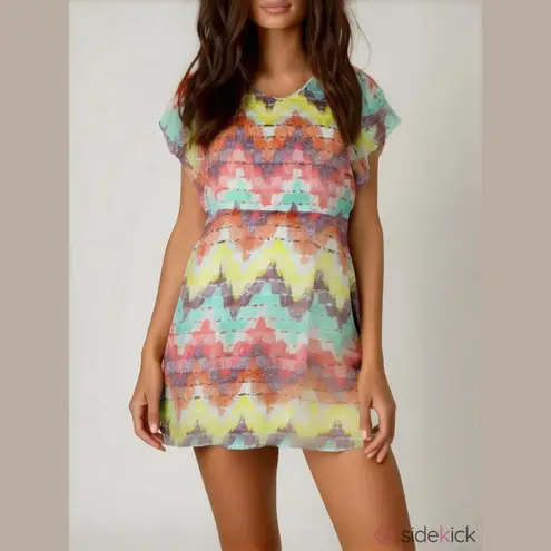 American Rag ‎ Cie Dress Pastel Colored Chevron Mini Flutter Sleeve Woman's XS