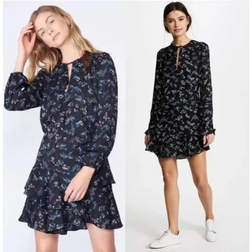 Veronica Beard Dress Preston Long Sleeve Ruffle Mini in Black Floral Size 12