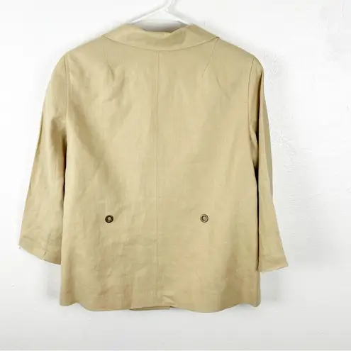 Kasper Khaki 100% Linen Lined 3/4 Sleeves Front Button Blazer, Size 12
