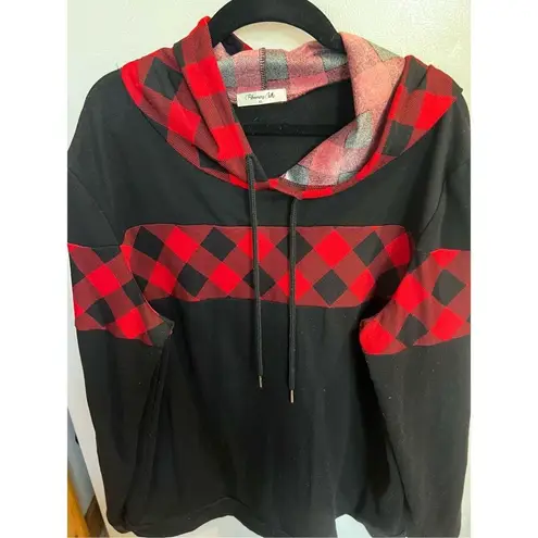 Blooming Jelly Black And Plaid Woman’s Hoodie Size XL