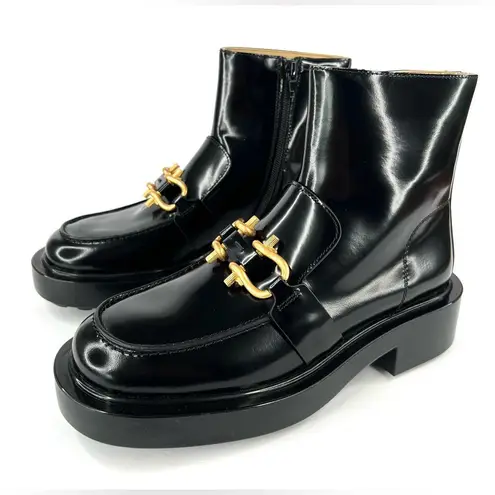 Bottega Veneta Monsieur Horsebit Glossy Black Leather Zip Ankle Boots Size EU 38