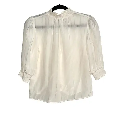 Intermix Amy Silk Tie-Front Button Down V-Neck Ivory Blouse SMALL